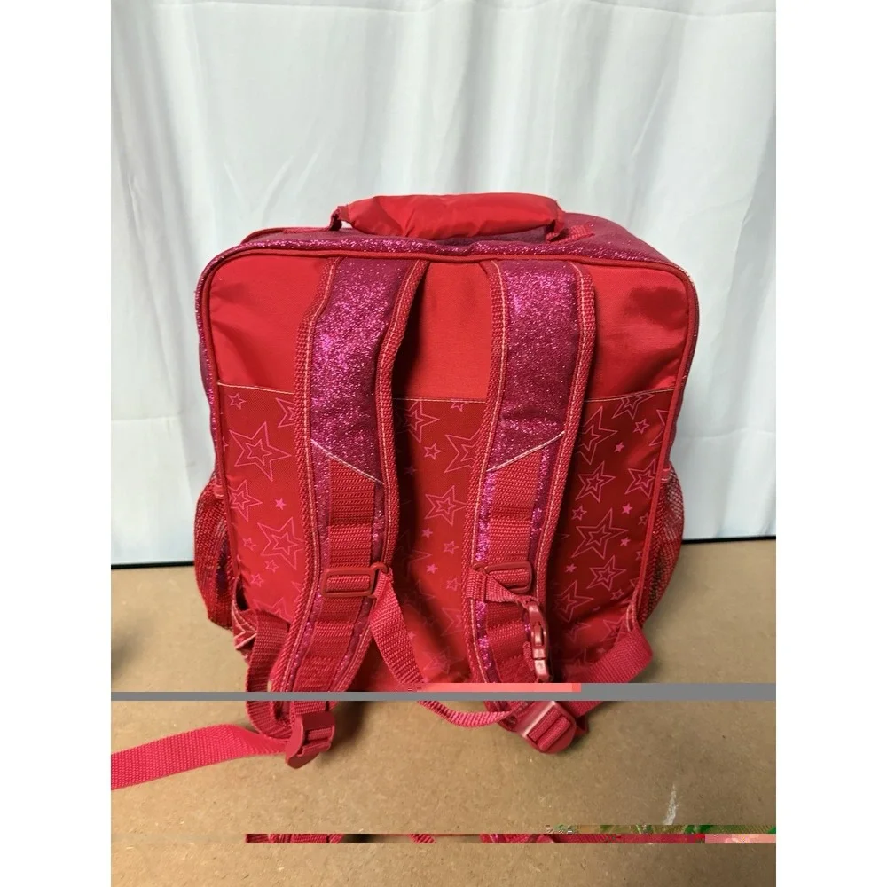 Authentic AMERICAN GIRL Doll Backpack Carrier Sparkle PINK With Clothing Shown